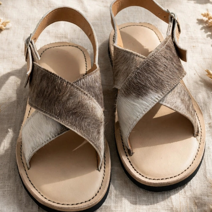 Huarache Cruzado Artesanal de Pelo de Vaca para Dama