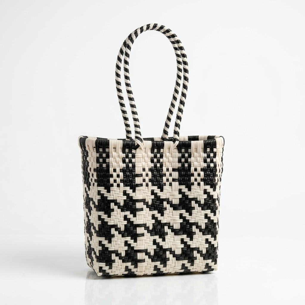 Bolsa Artesanal Modelo Canasta | Tejida a Mano en Plástico