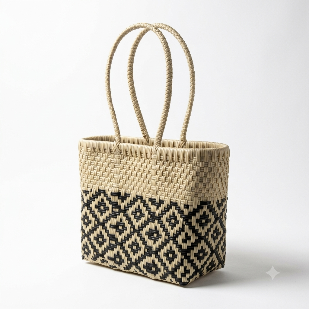 Bolsa Artesanal Modelo Canasta | Tejida a Mano en Plástico