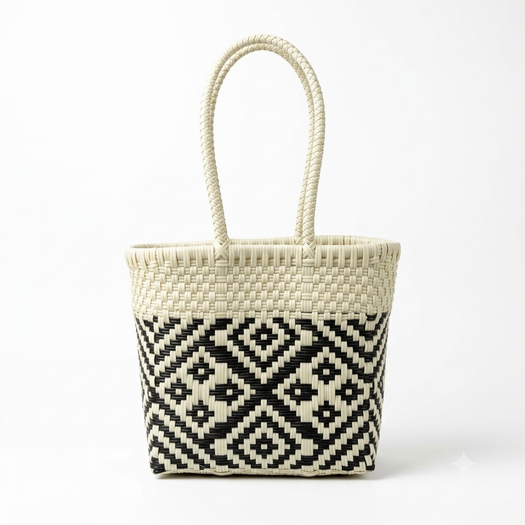Bolsa Artesanal Modelo Canasta | Tejida a Mano en Plástico