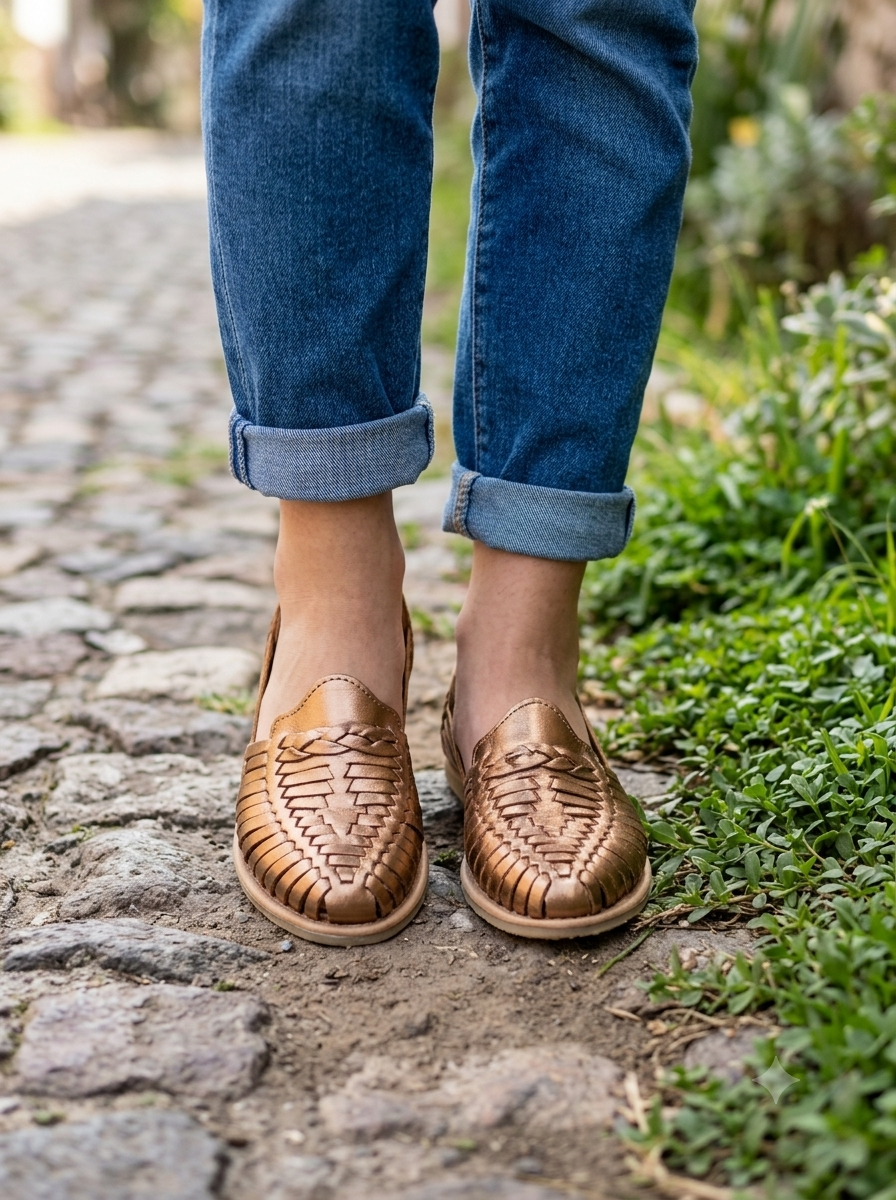 Huarache de Dama Tipo Panchito en Piel Vegana – Tejido Artesanal Michoacán