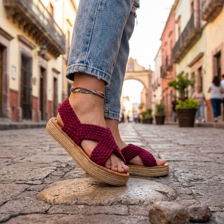 Huarache Artesanal de Trapillo con Plataforma para Dama – Tejido a Mano en Michoácan