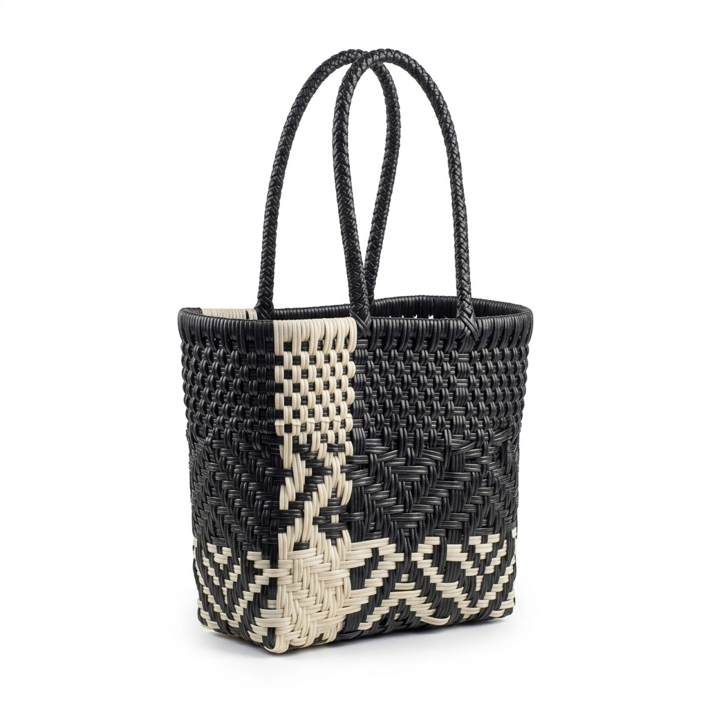 Bolsa Artesanal Modelo Canasta | Tejida a Mano en Plástico