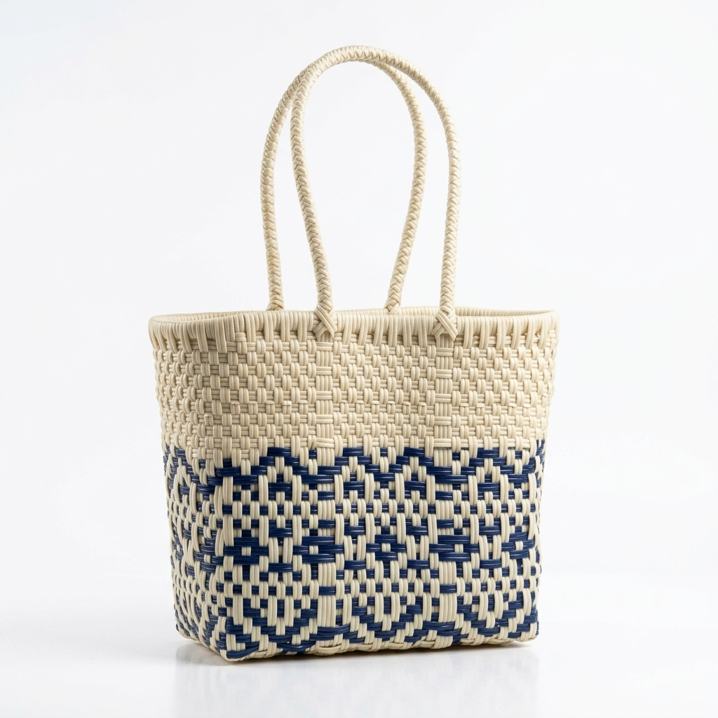 Bolsa Artesanal Modelo Canasta | Tejida a Mano en Plástico