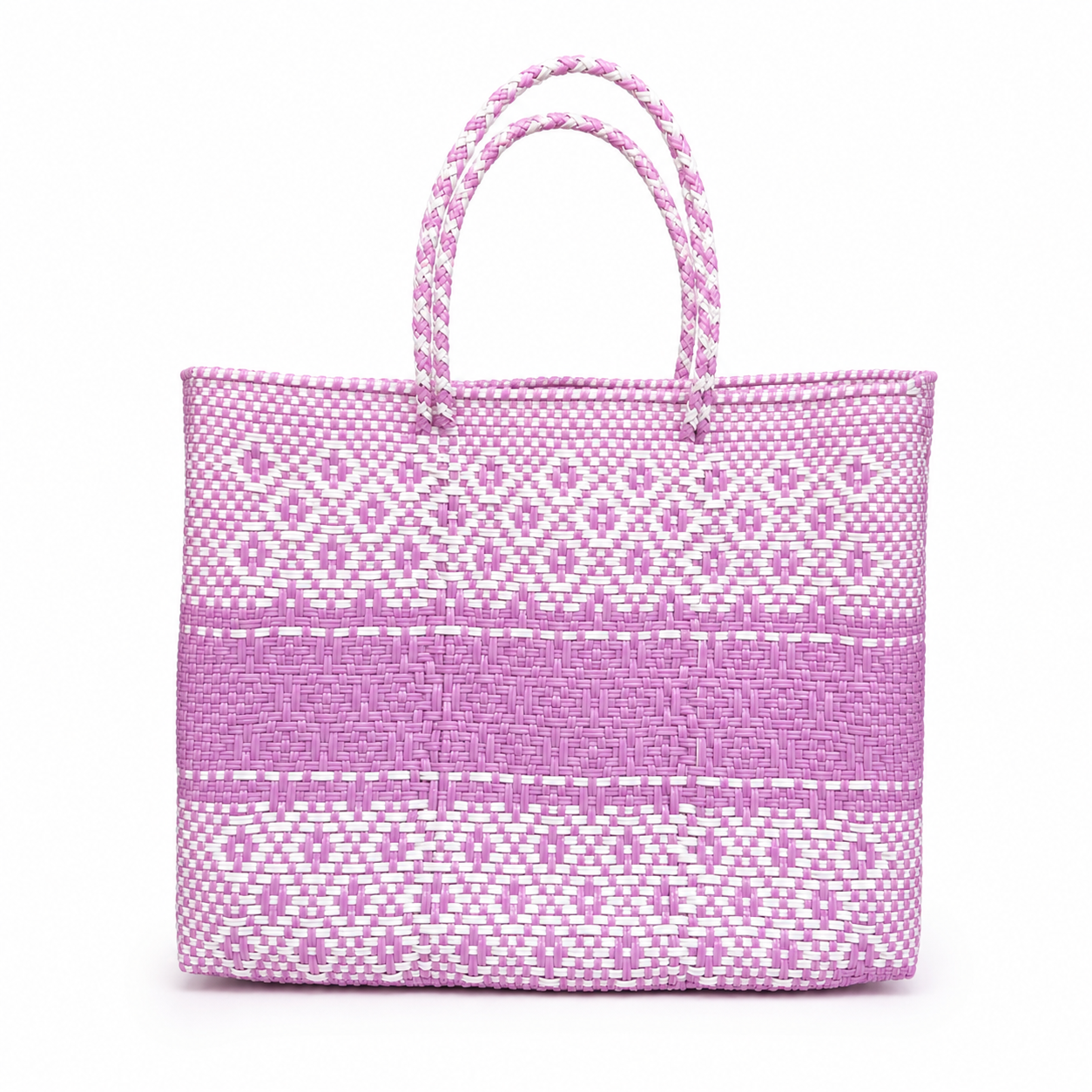 Bolsa Tejida de Plástico Coral & Blanco Asa Corta (Edición Limitada)