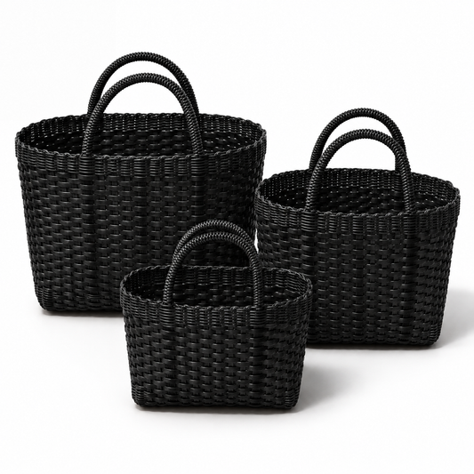 Juego de 3 Bolsas Mandado Tejidas en Plástico Artesanales | Chico, Mediano y Grande