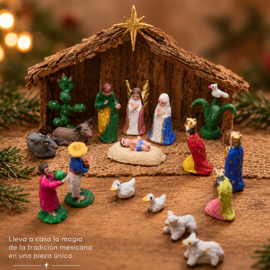 Nacimiento artesanal en miniatura de barro