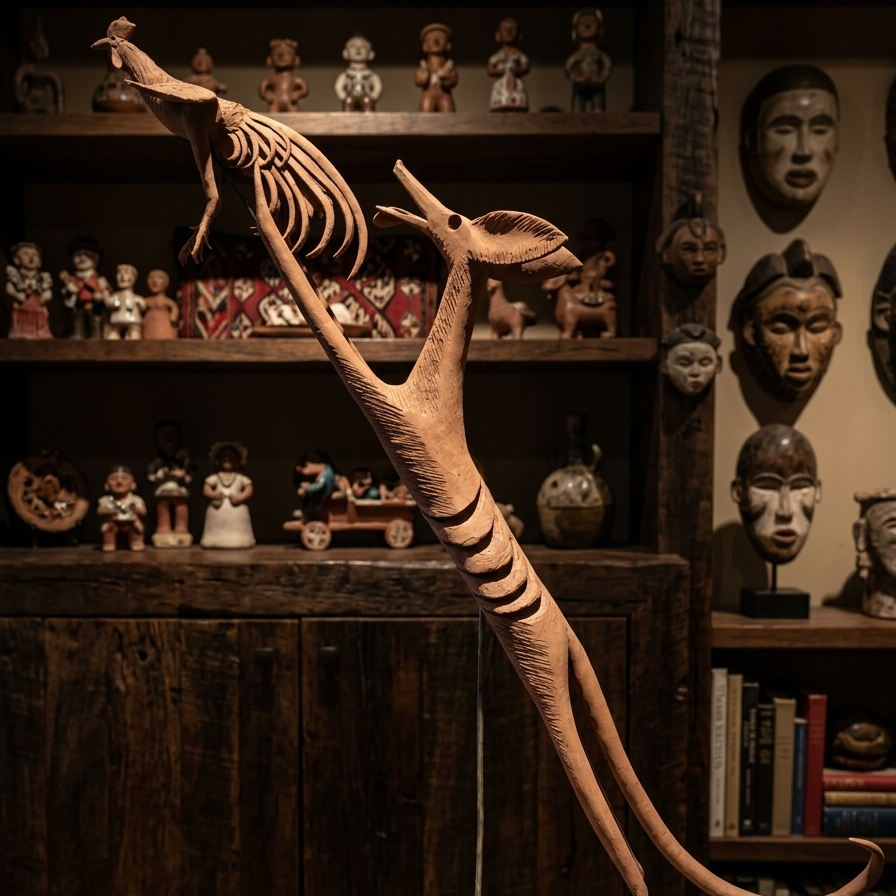 Escultura de Barro Hiperrealista "Coyote y Gallo" (Pieza Única - 35 cm)