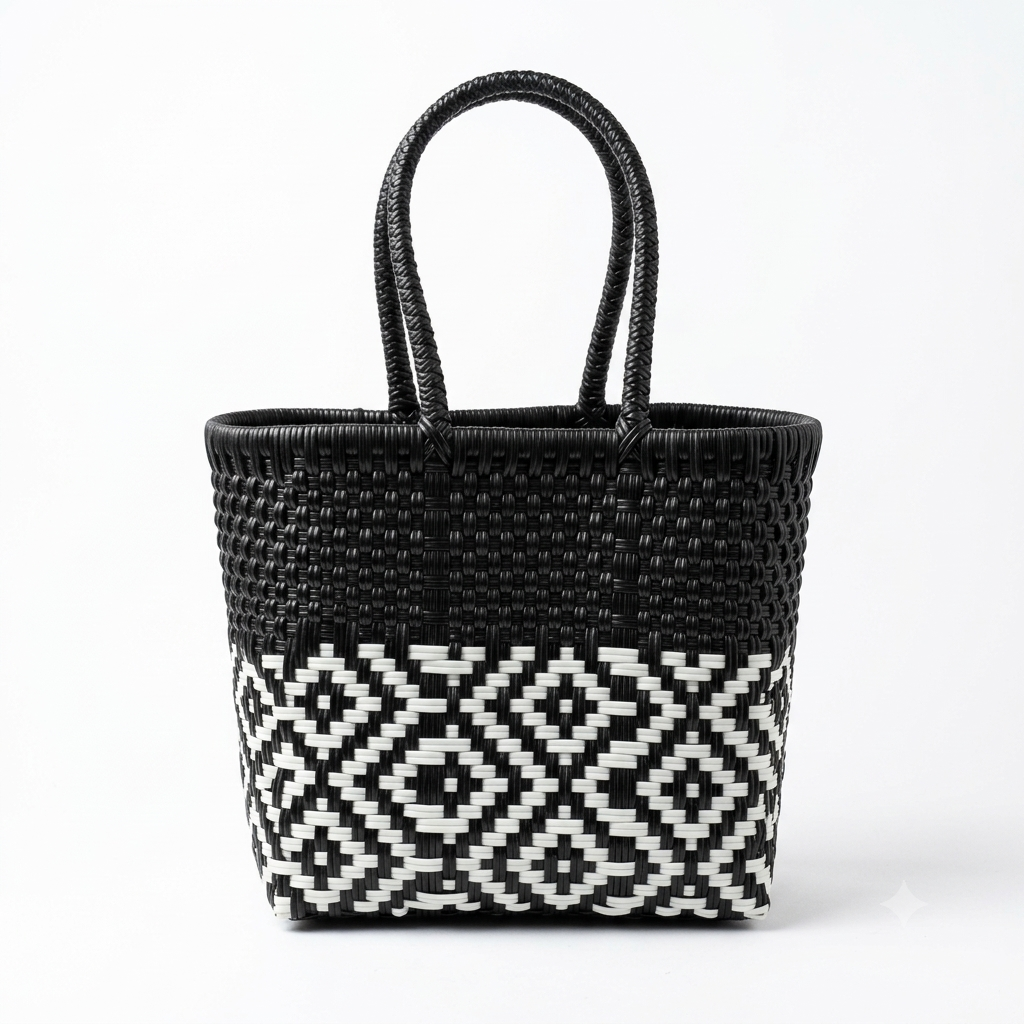Bolsa Artesanal Modelo Canasta | Tejida a Mano en Plástico
