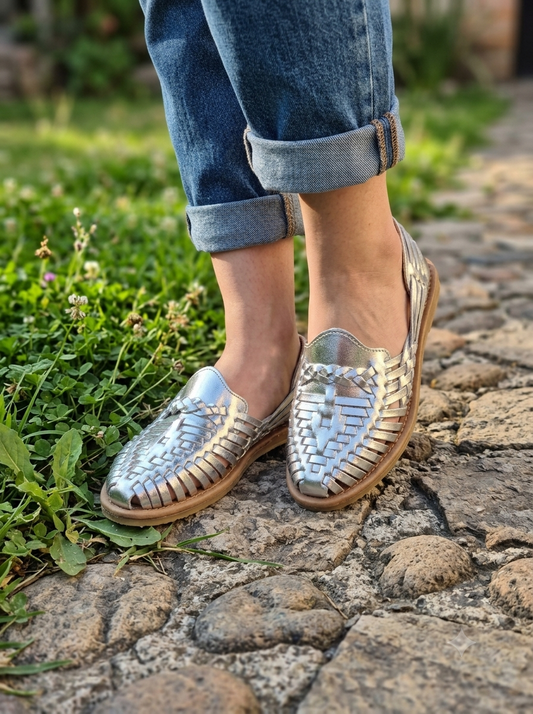 Huarache de Dama Tipo Panchito en Piel Vegana – Tejido Artesanal Michoacán