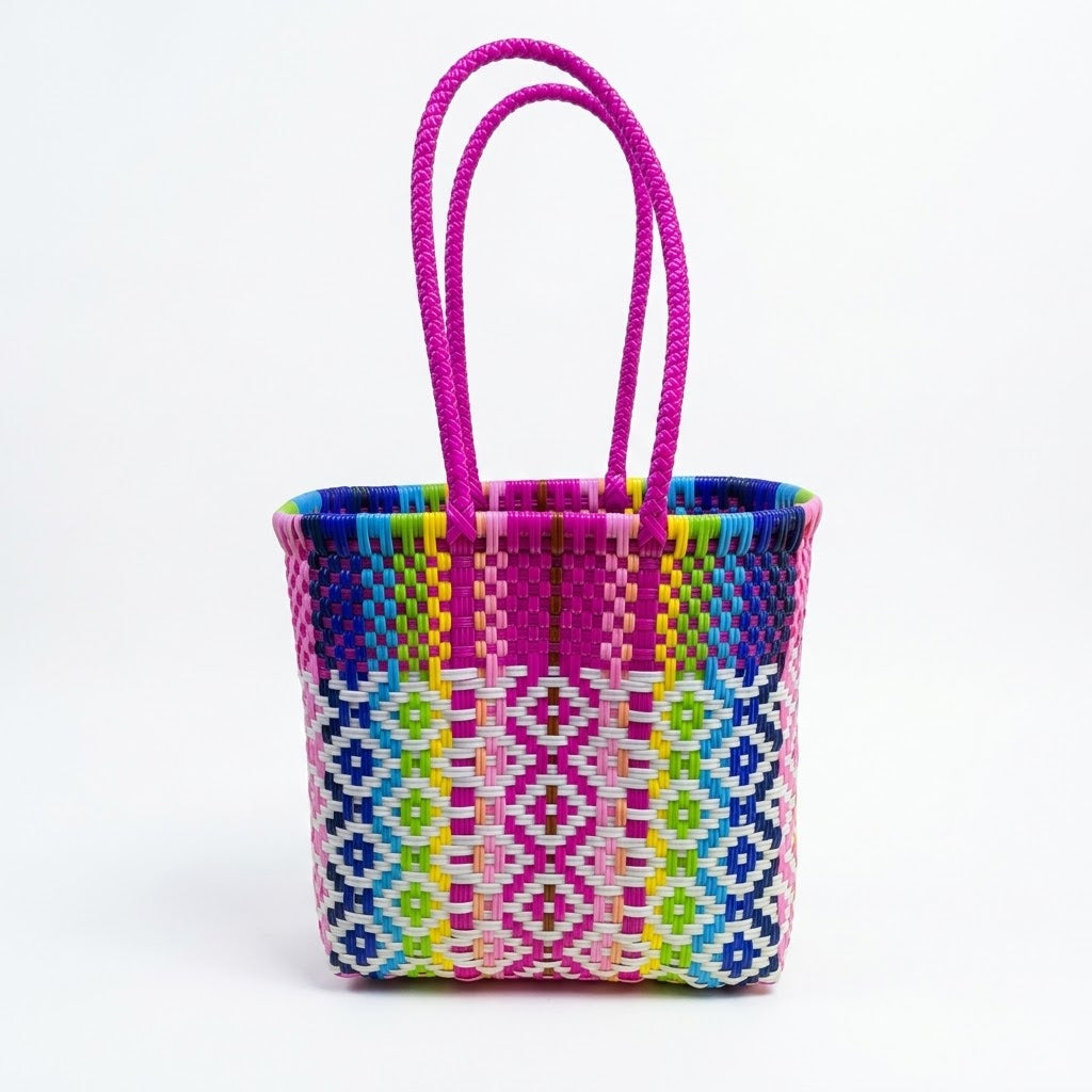 Bolsa Artesanal Modelo Canasta | Tejida a Mano en Plástico