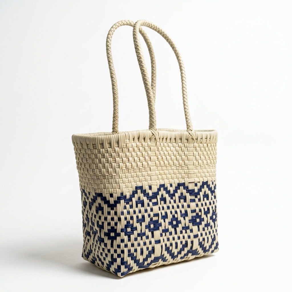 Bolsa Artesanal Modelo Canasta | Tejida a Mano en Plástico