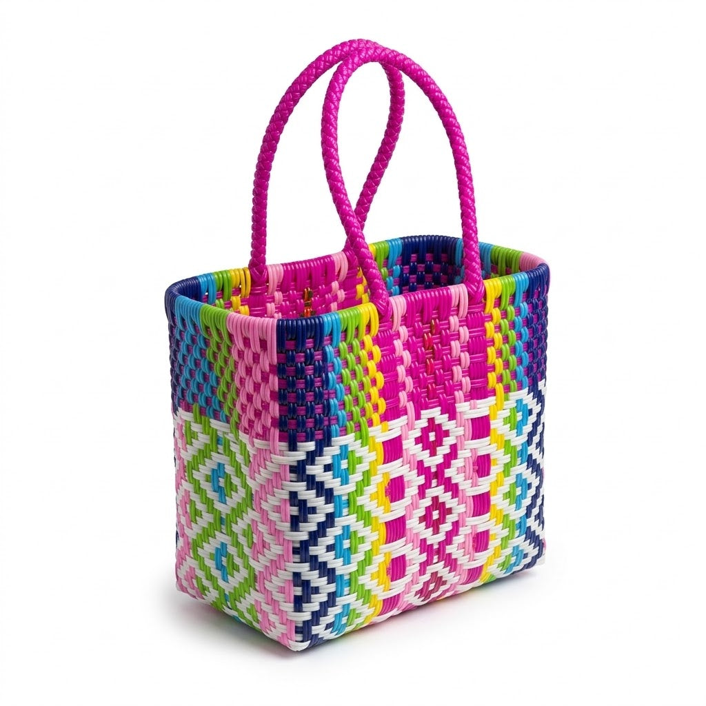 Bolsa Artesanal Modelo Canasta | Tejida a Mano en Plástico
